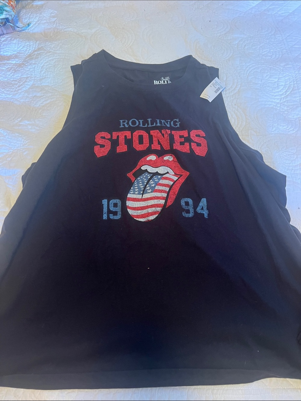 the Rolling Stones Black Graphic Tank Top - Red & Blue Logo